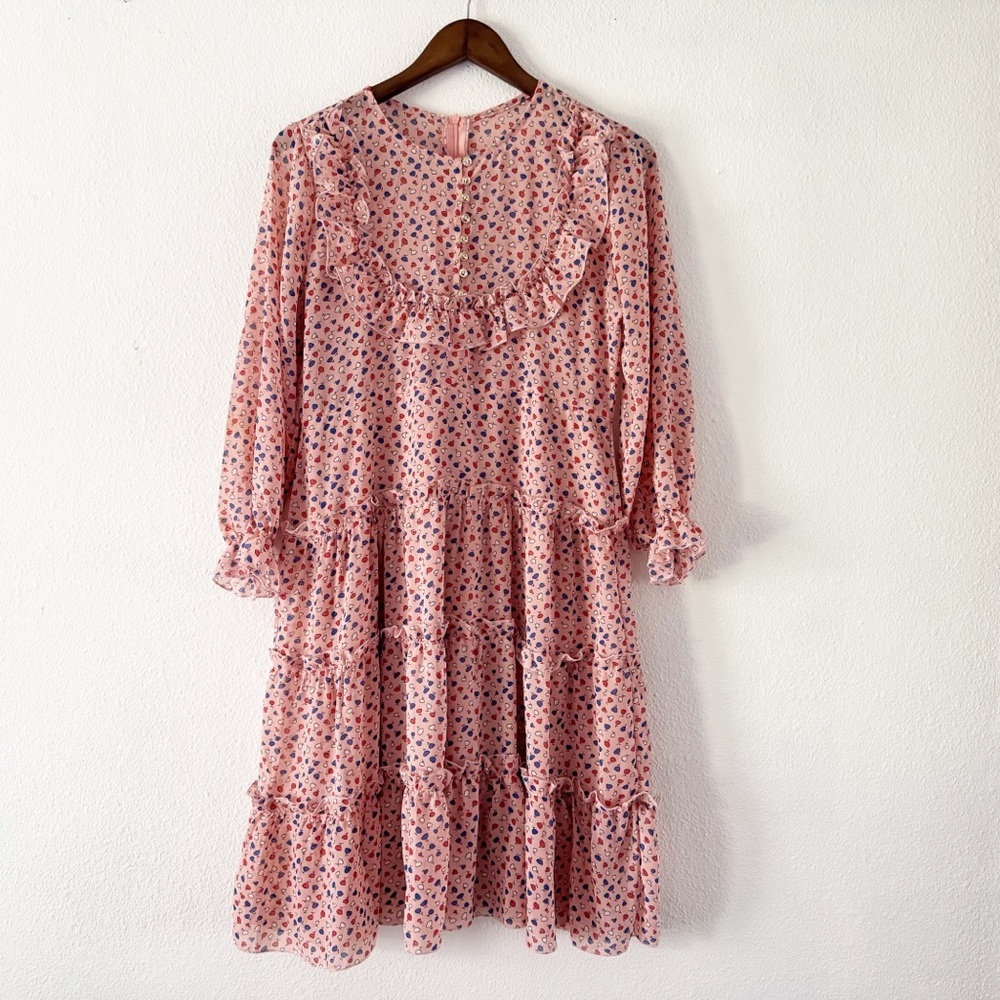 Romantic Ruffle Dress Prairiecore Floral Dainty High Neck Flowy Cottagecore M/L - Picture 2 of 15